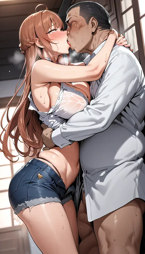 nsfw,1scene,from front,cnc,High quality,Ultra-high resolution,High-definition illustrations,Masterpiece,extremely detailed,highres,detail mouth,Mature hetero sexual couple,bewitching woman,(married sexy milf is glossy lips and geezer perv is lust hentai),(...