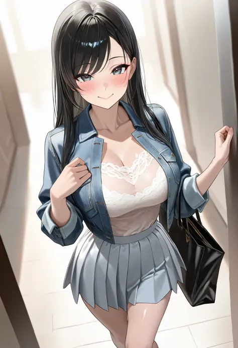 (best quality, masterpiece, ultra detailed, high resolution), Beautiful 8K CG artwork, Enriched photography, anatomically accurate body, depth of field,  1girl, elegant yet sexy girl, (long hair, black straight hair, swept bangs), 
round large breasts, bre...