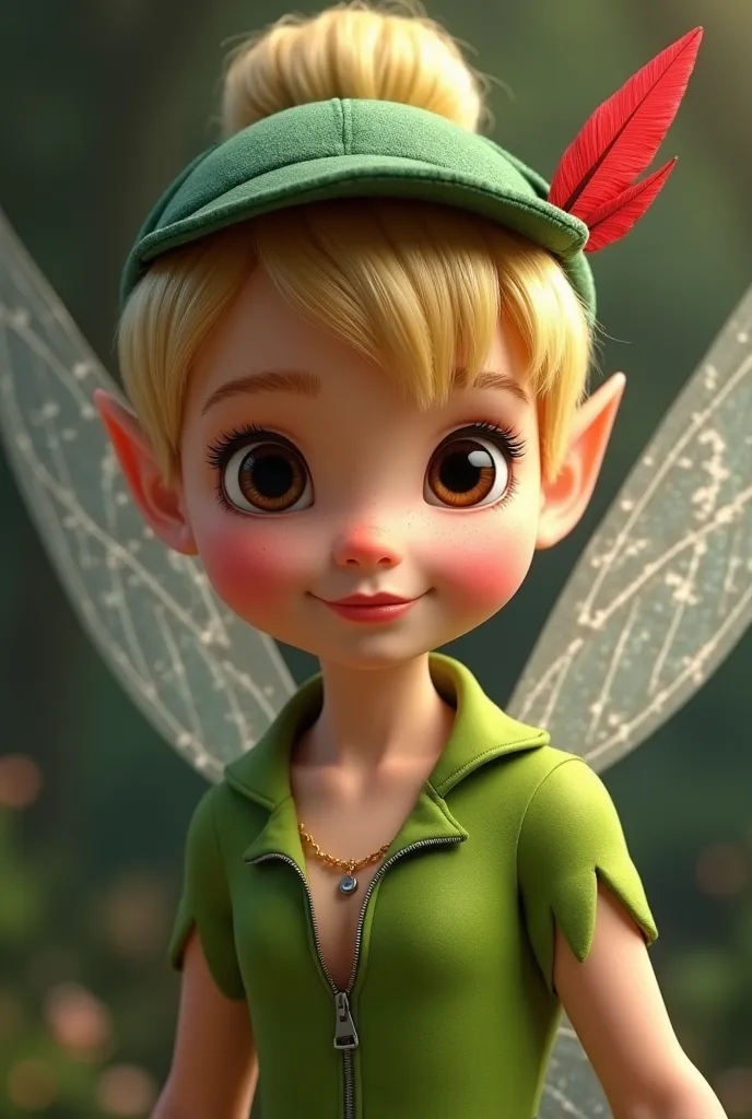 Create Tinkerbell as if she were a real person with her baby fairy Peter pan High Resolution, Anatomically Correct, Best Quality, Accurate, Masterpiece, Best Quality, High Details, HD, High Quality, Super Detailed, UHD, Textured Skin, Retina, Bangs, Hair B...