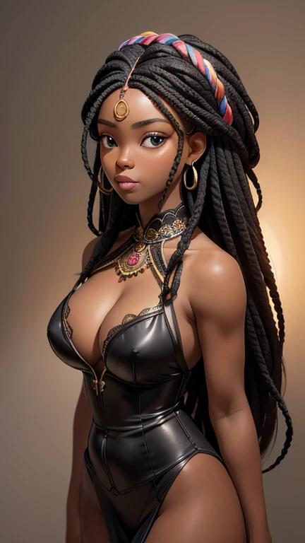 ( best quality,  masterpiece:1.2),  realistic, Detailed portrait of a black woman,braided wig close up , realistic oil painting,   vibrant colors,  Soft lighting ,  intricate brushstrokes , elegant pose,  expressive eyes , Loose hair,  delicate features,  ...