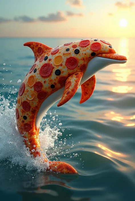 Dolphin with skin made of pizza