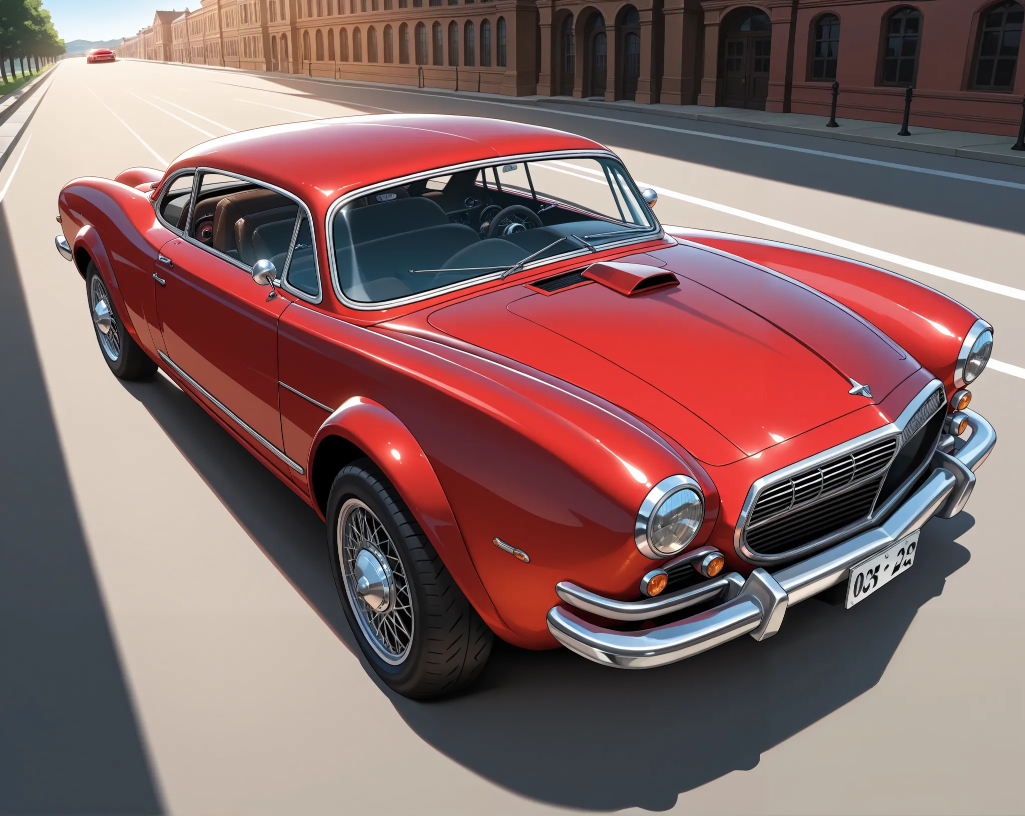 Theme：Vintage Sports Car, (ultra quality:1.2), anime enhancement, (artistic masterpiece:1.3), hyper-detailed shading, cinematic composition, perfect lighting, (very detailed face:1.2), intricate textures, (dynamic perspective), red car, vintage car model, ...