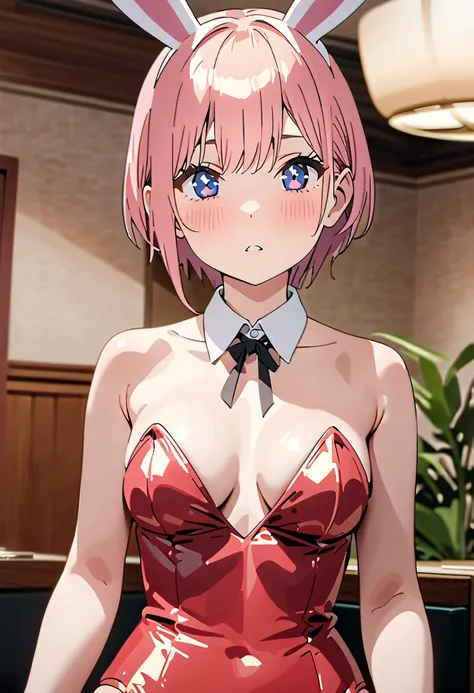 ( starry eyes , 4k, 8K,  high resolution,  masterpiece:1.2), Very detailed, picturesque,  Animated Photo , Photo animation :1.37)、 short hair,  pink hair,  playboy bunny 
