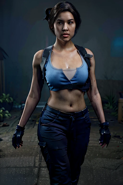 masterpiece, best quality, 1 girl, ada wong from Game Resident Evil Remake with face asian like pornstars nuked sexy, blonde hair, ponytail, blue eyes, vest with no bra, boots, hot dress, breasts large chest, cleavage, fingerless gloves, midriff, navel, pa...