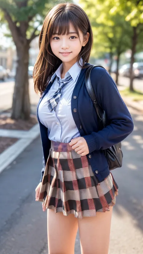 Product quality,  very detailed, kampala,( by Nomi, photo by Nomi:1.37) Young and Beautiful Japanese Women in Japan ,Medium build,(well-proportion:1.4),smile, high school girl。
Cowboy shot, front view。
morning,(Streetscape on the Way to School )。
( high sc...