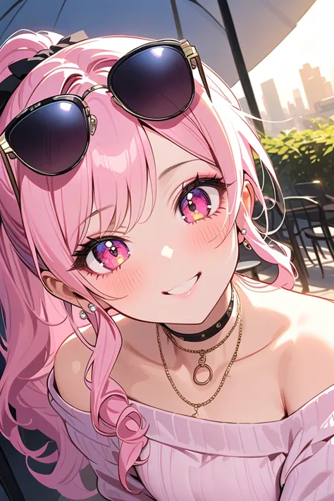 1 girl, (masterpiece, best quality, ultra-detailed), (perfect lighting, soft shadows),  
gyaru, fashionable, pink hair, elegant yet cute style, stylish and sophisticated,  
(unique hairstyle: wavy long hair or high ponytail with soft curls),  
(distinct fa...