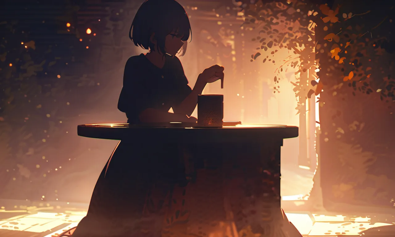 ( very detailed CG unity 8K wallpaper), Woman with short bob sitting in a 、 a woman sitting alone is staring out of a large window 。Outside、 the silhouette of a man is moving away 、 the city lights are gently shining 。 the warm cafe light drifts 、 It makes...