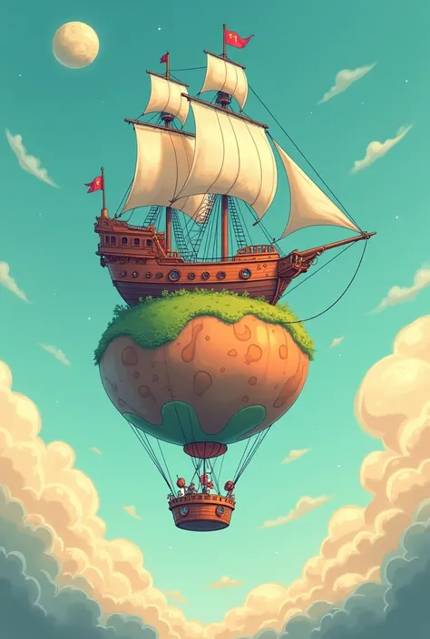 cartoon of a ship on a terracquian balloon