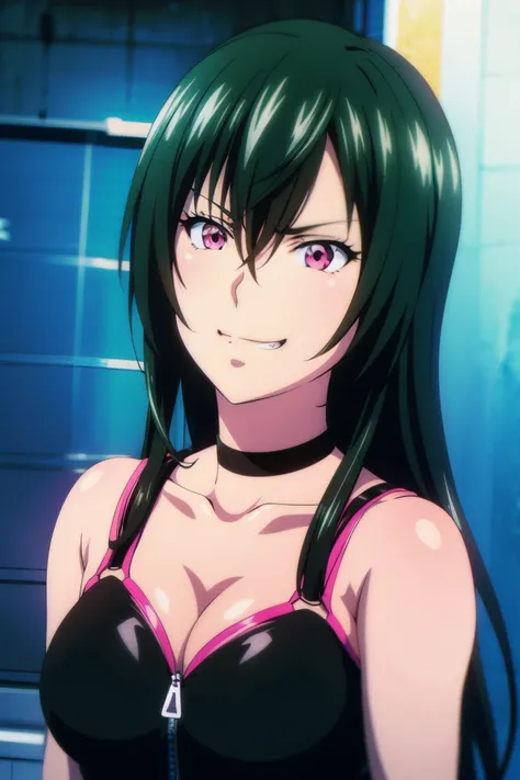 vibrant colors, anime screencap or anime style, anime detailed, anime texture, anime coloring, anime best girl, very beautiful animation,1girl, solo, alone, very long hair, black hair, (((pink eyes))), hair between eyes, parted bangs, shiny hair, very adul...