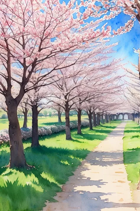 (   Masterpiece:1.2,    top quality),(  very detailed ),(((watercolor))),8k,   wallpaper, spring,cherry blossoms. Fuji,   blue sky,(((   Ghibli style   ))),透明watercolor