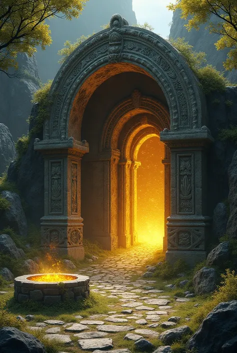 Gate, well and gold combined image
