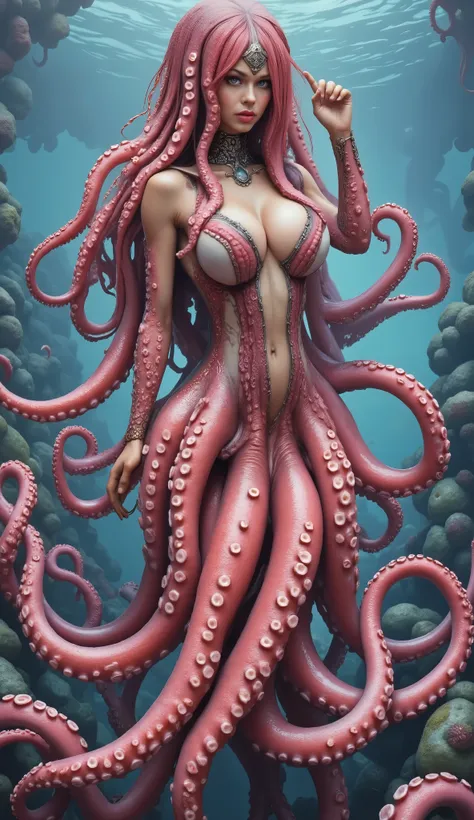 Imagine Octo-Girl, a superheroine with eight powerful, prehensile tentacles, each capable of independent thought and action. She patrols the vibrant, underwater metropolis of Coral City, a dazzling hub of marine life and advanced technology. Describe her t...