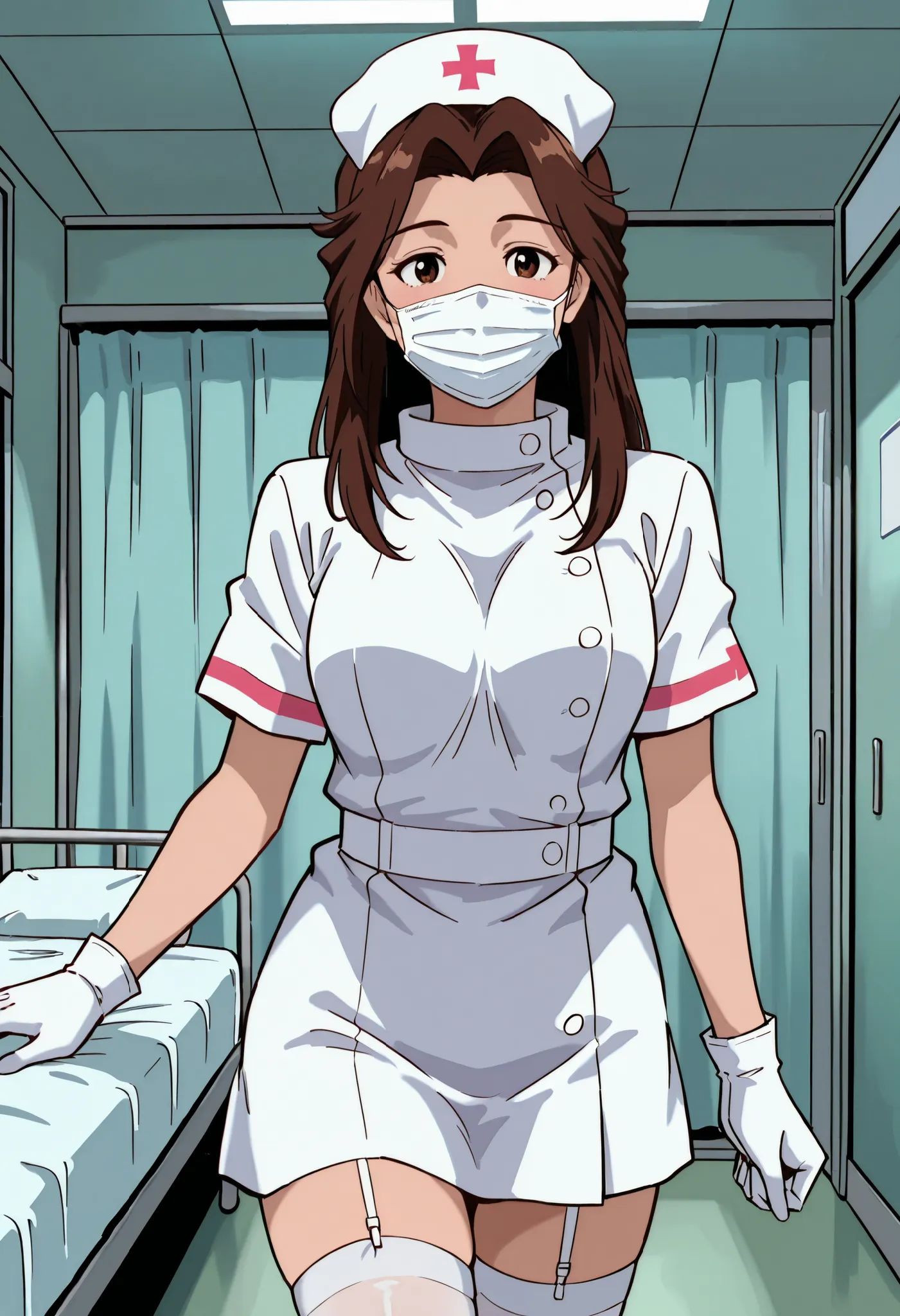 Score_9, score_8_up, score_7_up, source_anime, ippokumikomorita, brown eyes, brown hair, long hair, curtained hair, (best quality), (high quality), {masterpiece}, extremely delicate and beautiful, ultra-detailed, beautiful detailed eyes, nurse, nurse hat, ...