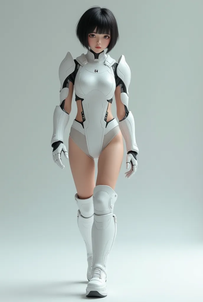  Super High Definition、 Real Photos、( extremely detailed CG Unity 8K wallpaper 、 Masterpiece)、(Best lighting、 Best Shadow、 very delicate and beautiful)、 ultra detail、《 female android wearing white bodysuit protectors and white knee-high platform boots：1.2》...