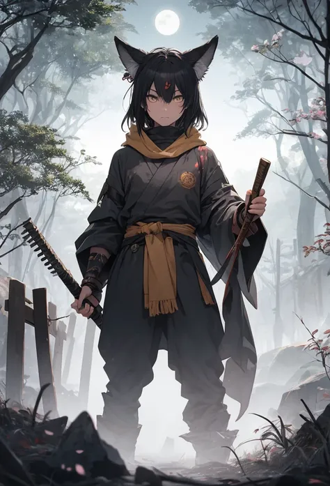 *A hyper-realistic, photorealistic rendering of a tiny, wolf-like shinobi warrior, standing no more than 1 to 2 inches tall. This battle-hardened yet enigmatic figure embodies the discipline of a master ninja and the primal instincts of a wild wolf. Its th...