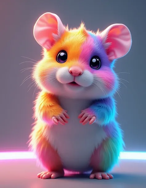 masterpiece, best quality,  photorealistic, realistic, photography, A gaming hamster that shines in seven colors