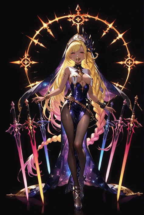 weapon, 
Great sword,sword,圣sword，神sword，魔sword，sword散发着紫光
holding weapon,
ruanyi0847,bodysuit,breast curtains,dress,nun,pantyhose,pelvic curtain
,Sword dance,casts spells to summon multiple purple floating swords
（ stands，whole body， high heels， front vie...