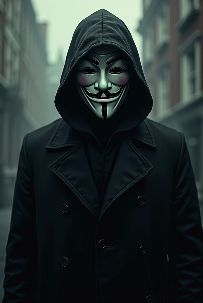 I want to generate an album cover photo containing a mask similar to the one from the movie v for vendetta 