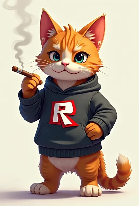 kucing Roblox, Dress with writing "Roblox", holding a brown cigarette