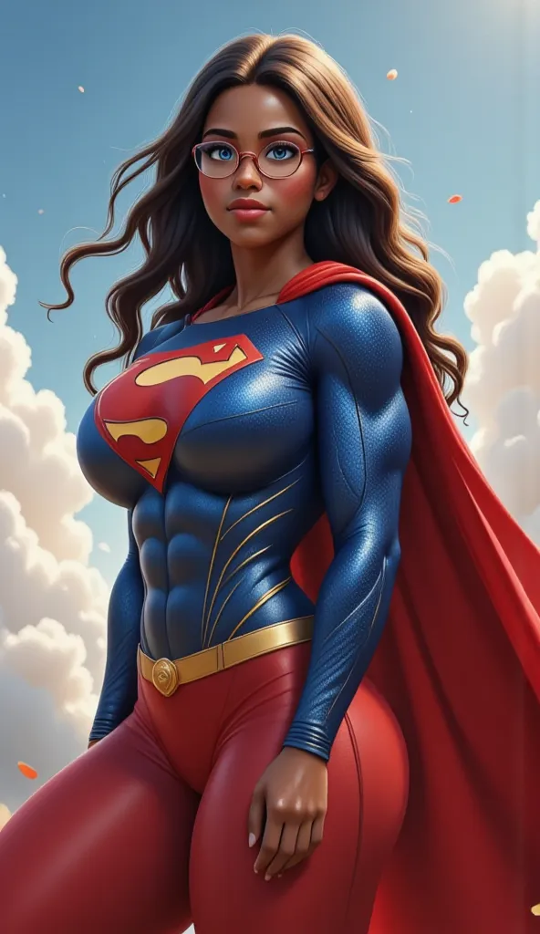 (FULL ENTIRE VIEW) GORGEOUS BLUE EYES. Imagine it's 1989. A young, 17-year-old Black girl, dark-skinned and radiating pure joy, She's decked out in a brand-new Superman suit, the latest model, a treasure she clearly cherishes. This isn't cosplay or irony; ...