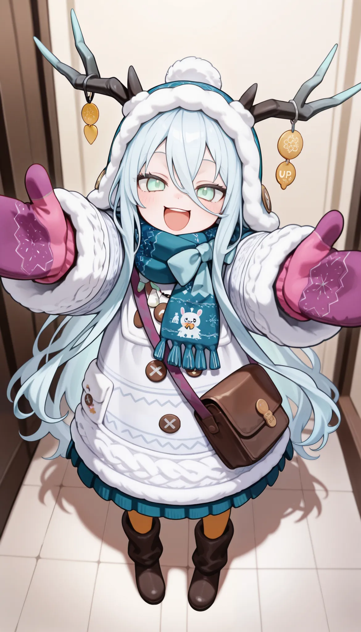  score_9,  score_8_up,  score_7_up,  score_6_up,  score_5_up,  score_4_up, just describe w above Decorati has  you want, tag1,  tag2, 1 girl,Alone,Abnormally long hair, Messy Hair,  light blue hair,   Aqua Eyes, horn,   horn ornament,  above Decorati has ,...