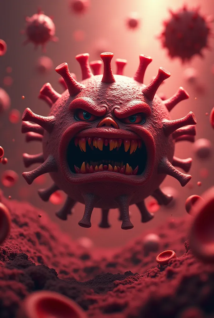 The virus angry because they are going to destroy it being disintegrated by red blood cells 