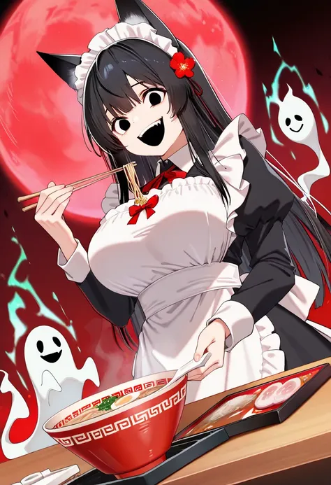 score_9,score_8_up,score_7_up,rating_safety,source_manga,masterpiece,best quality,hyper detailed,super fine illustration,8k,cinematic angle,front angle,view finder, BREAK 1woman,27yo,(fox ears),(maid headband),(black hair,long hair,straight hair),(black ey...