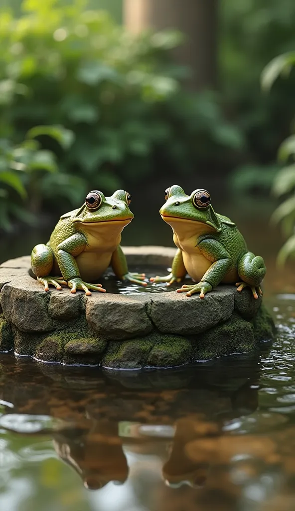 Créer image réelle 2 grenouille a côté d'un puits 