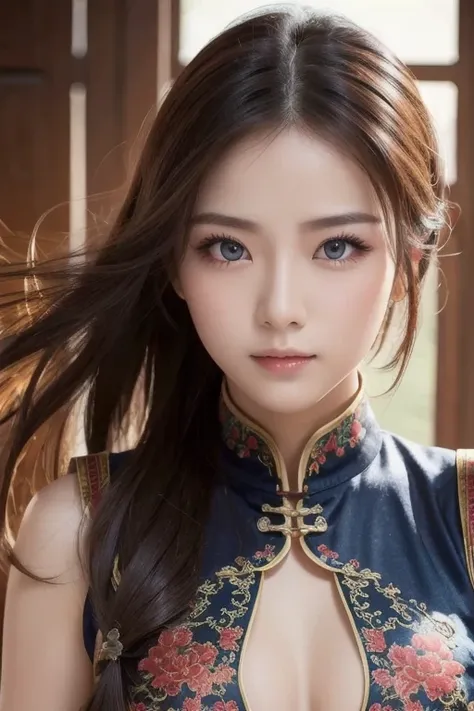  top quality , masterpiece,  high resolution,  1 girl,  china dress,  super gorgeous face , Super gorgeous eyes,  Super Gorgeous Hair , Kung fu fighting