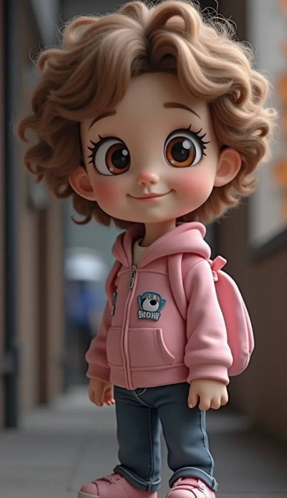 Paw Patrol- happy short curly hair brown eyes pink paw patrol clothing girl woman realist