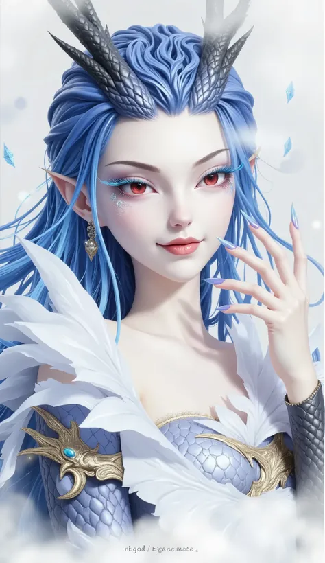 Dragon Girl, Unique , blue hair, She will freeze magic, red eyes,Blue eyelashes,She will freeze magic, red eyes,Blue eyelashes, huge chest , Exposed , huge chest , huge breasts, reveals breasts, huge chest , huge breasts, huge chest , huge breasts, huge...
