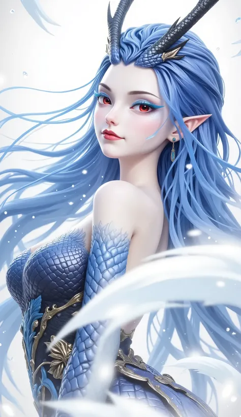 Dragon Girl, Unique , blue hair, She will freeze magic, red eyes,Blue eyelashes,She will freeze magic, red eyes,Blue eyelashes, huge chest , Exposed , huge chest , huge breasts, reveals breasts, huge chest , huge breasts, huge chest , huge breasts, huge...