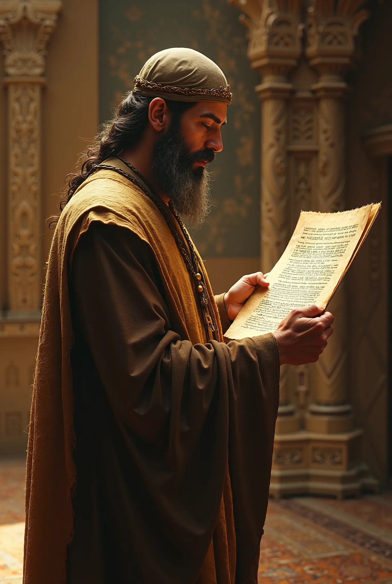 A Levite reading a scroll in the synagogue