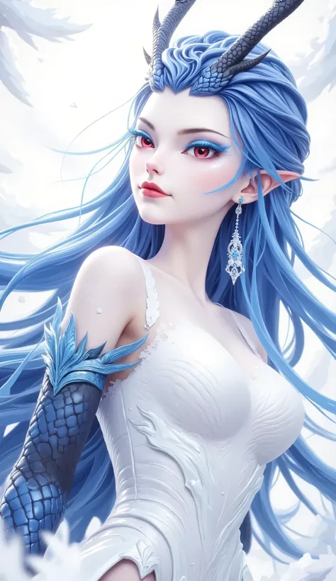 Dragon Girl, Unique , blue hair, She will freeze magic, red eyes,Blue eyelashes,She will freeze magic, red eyes,Blue eyelashes, huge chest , Exposed , huge chest , huge breasts, reveals breasts, huge chest , huge breasts, huge chest , huge breasts, huge...