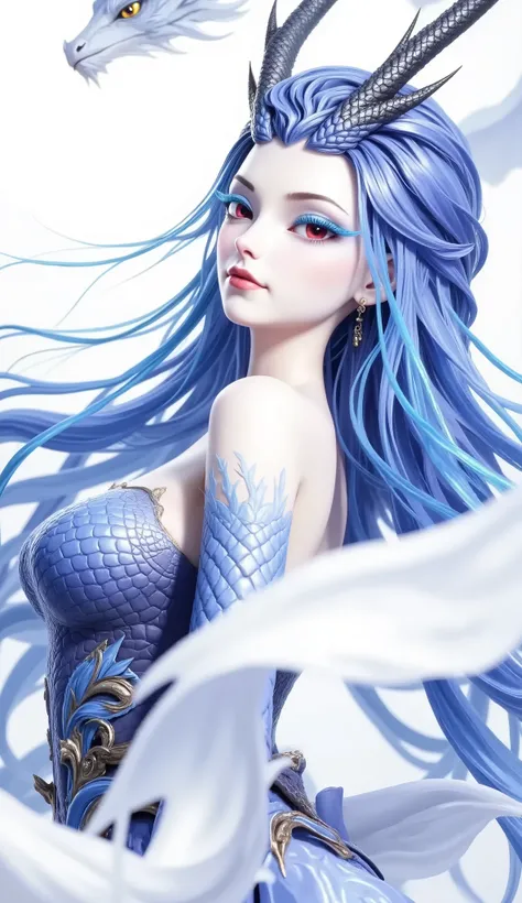 Dragon Girl, Unique , blue hair, She will freeze magic, red eyes,Blue eyelashes,She will freeze magic, red eyes,Blue eyelashes, huge chest , Exposed , huge chest , huge breasts, reveals breasts, huge chest , huge breasts, huge chest , huge breasts, huge...