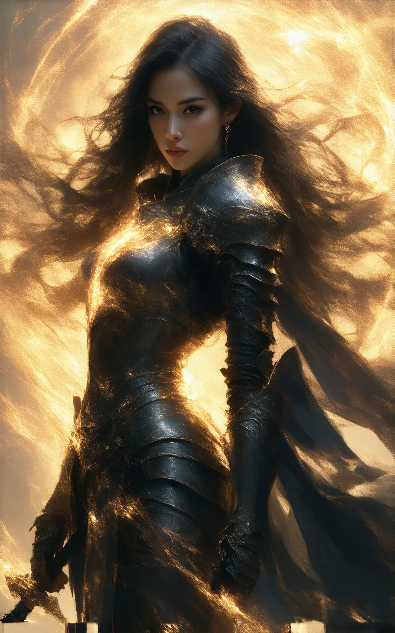 Dungeons and Dragons, female Paladin, beautiful face, very long black hair, fantasy background, sexy, seductive, high detail, masterpiece.
