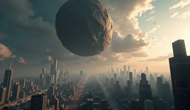 an asteroid falling on a city