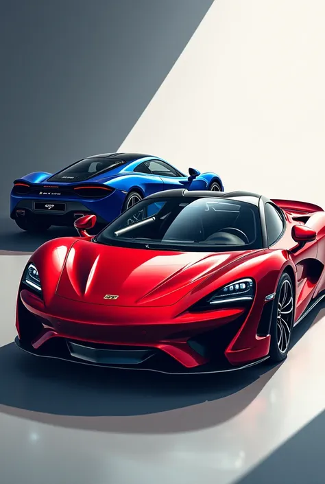 I want an illustration of a red Porsche 911 car and a dark blue MacLaren 720s 