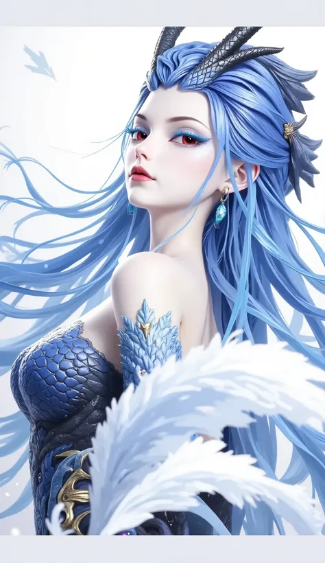 Dragon Girl, Unique , blue hair, She will freeze magic, red eyes,Blue eyelashes,She will freeze magic, red eyes,Blue eyelashes, huge chest , Exposed , huge chest , huge breasts, reveals breasts, huge chest , huge breasts, huge chest , huge breasts, huge...