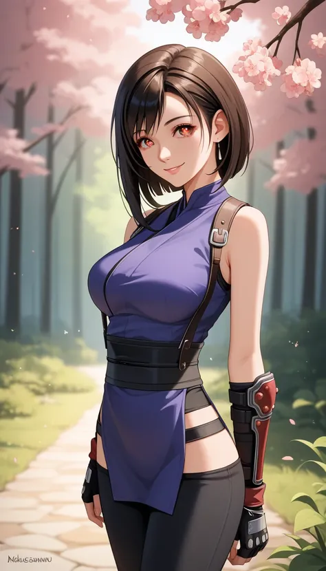 tifa Lockhart, final fantasy, sexy Shiny hair, short hair, (Beautiful red eyes, Sparkling eyes, fine grain), smile, Very fine eye, Very detailed顔, Very detailed目, {{{masterpiece}}}, {{{Highest quality}}}, {{Very detailed}}, {one person}, Very detailed, one...