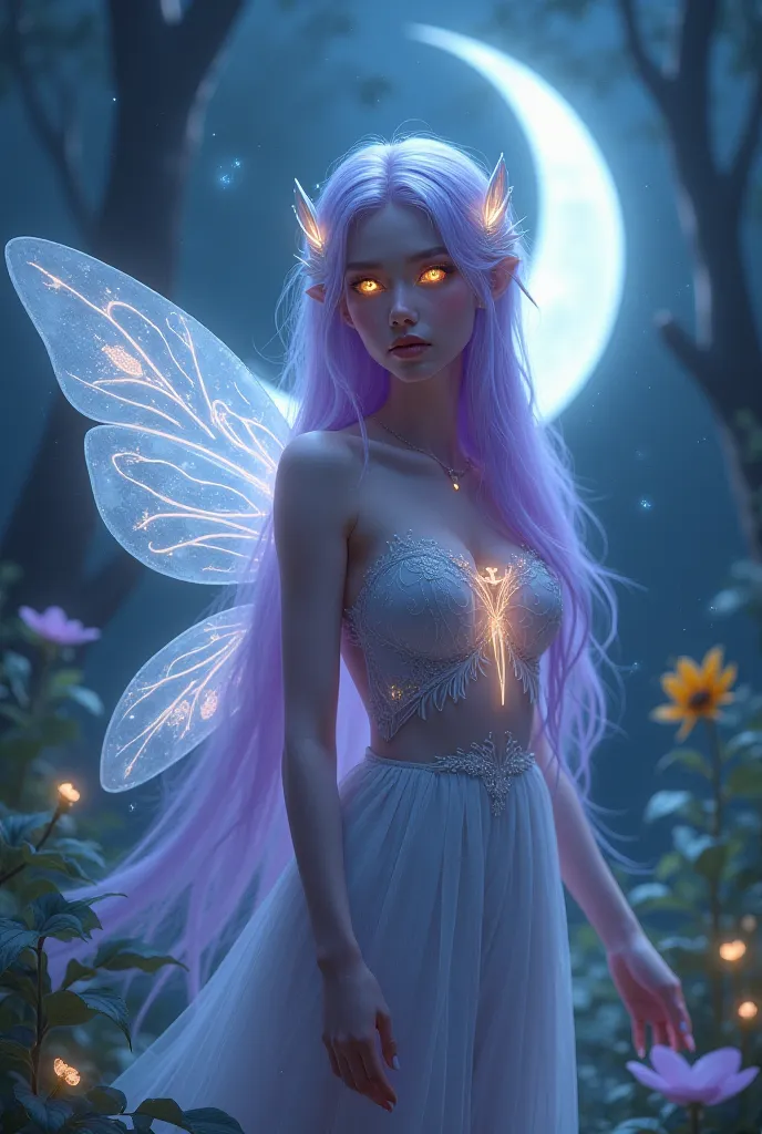 Moon fairy seer with lilac hair, golden eyes and silver-blue skin. avatar image