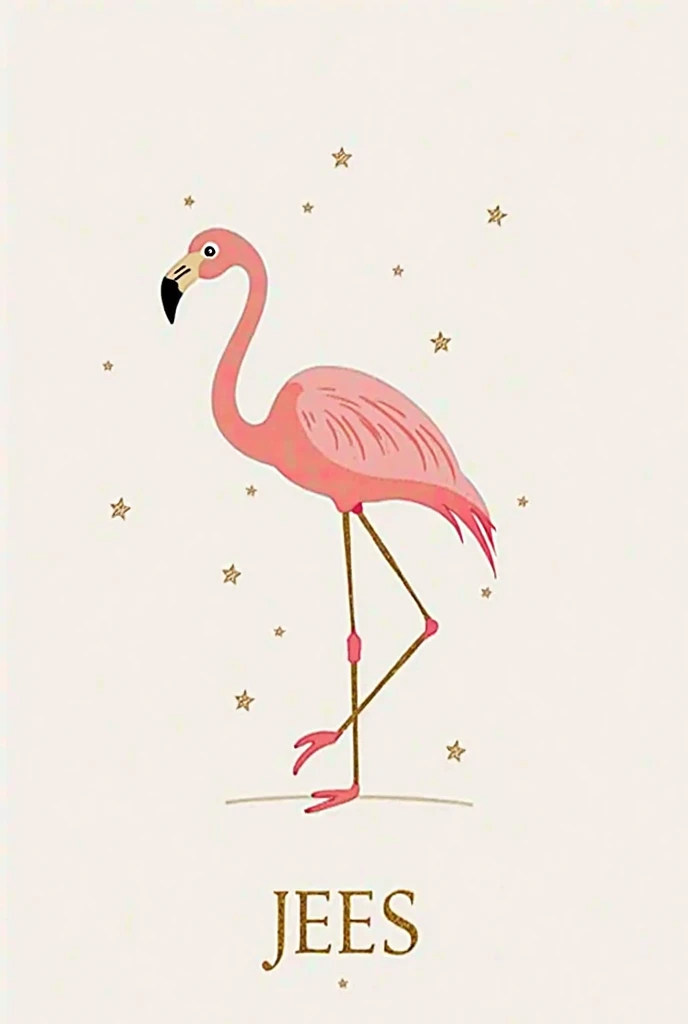 Create a logo with the name Jees that has an elegant and beautiful flamingo drawing, with pastel and gold colors that mark essence and elegance. and that underneath the logo with very delicate and minimalist letters has a phrase of comfort and elegance wit...