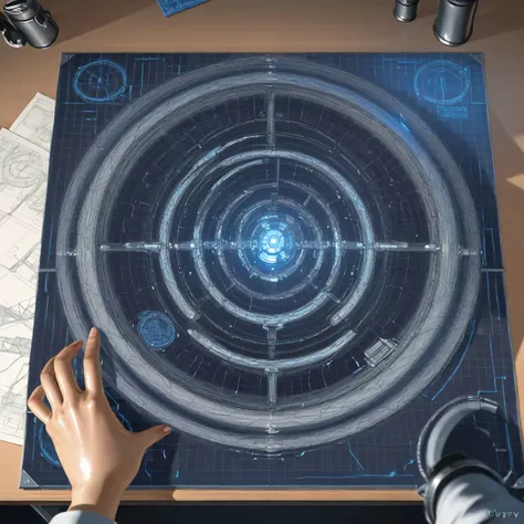 a highly detailed and complex blueprint of the international space station, placed on a bright cream-colored table, top down view, ultra-detailed, intricate design, complex technical drawing, engineering schematics, 8k resolution, photorealistic, glossywhi...