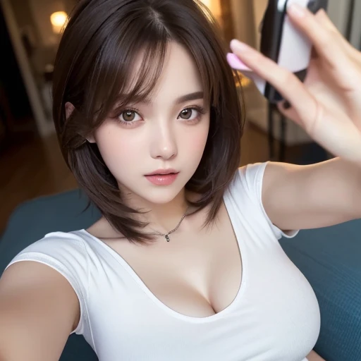   best quality,    ultra-fine , ( Realistic: 1.4), 8k resolution,   1 girl, (Random Hair: 1.3), (Realistic hair: 1.2), (Georgia Girl   : 1.2), ( REAL EYES  : 1.2), (Beautiful Face: 1.3),  Slender body , White and glowing skin,  Big Breasts, Neckline, (Mid ...