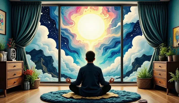 A man meditating in his bedroom

Primary color:  grey、Light white,  makes characters and elements stand out clearly.
