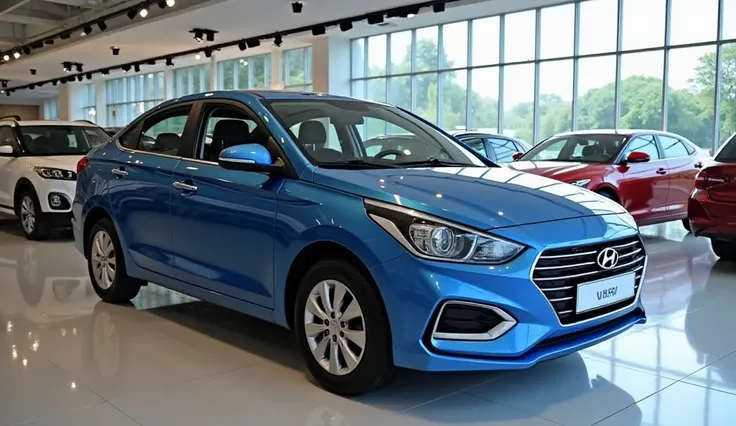 New model 2025 Hyundai Verna with showroom with  shining and showroom beautiful and Hyundai Verna beautiful and color beautiful and showroom with neat and clean.The showroom where the car is displayed should have the most beautiful surroundings, and the ca...