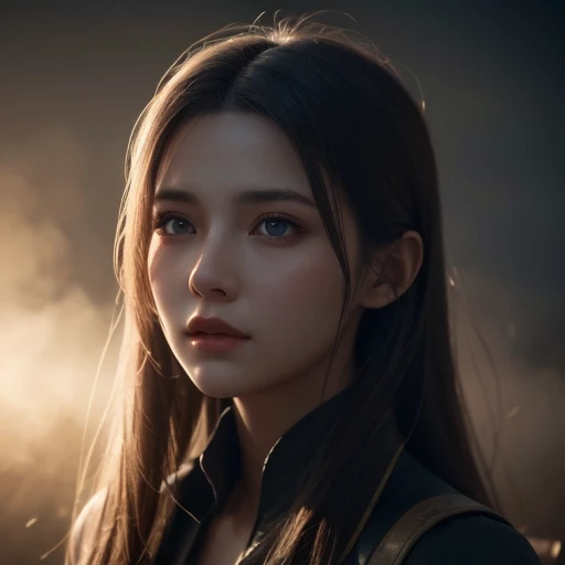 Portrait  her long dark hair fluttering in the fog,  cinematic lighting, photo realistic,  gorgeous ,  complicated,  realistic,   Details, volumetric light and shadow  complicated,  elegant , highly   Details,  digital paint,  art station ,  concept art , ...