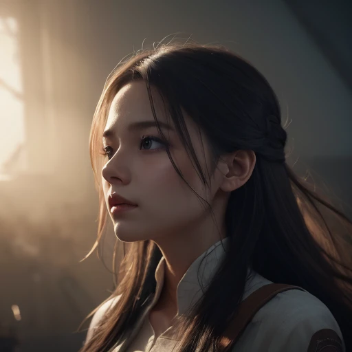 Portrait  her long dark hair fluttering in the fog,  cinematic lighting, photo realistic,  gorgeous ,  complicated,  realistic,   Details, volumetric light and shadow  complicated,  elegant , highly   Details,  digital paint,  art station ,  concept art , ...