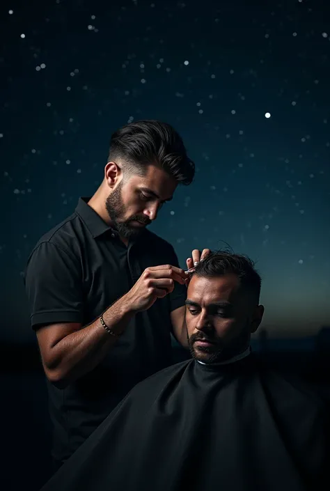 Barber photo with background trimming stars