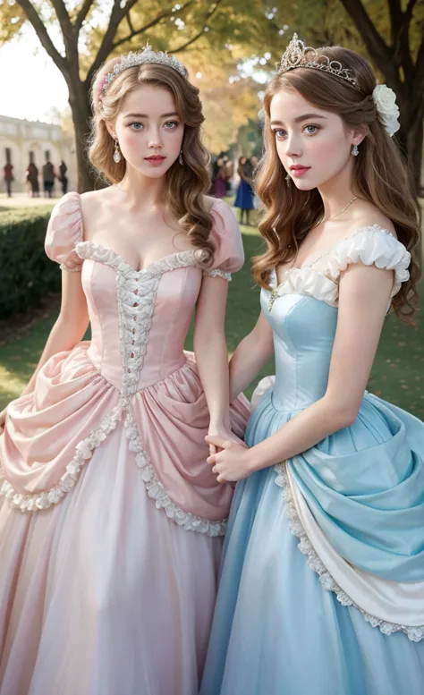  AMBER HEARD,  beautiful 29-year-old young woman with white skin,  Vintage Rococo Princess Cinderella Dresses Retro Princess Dance Dress Cinderella Shakespeare Women's Solid Color All Saints' Day Gown Carnival, blue eyes,  long straight brown hair , forehe...